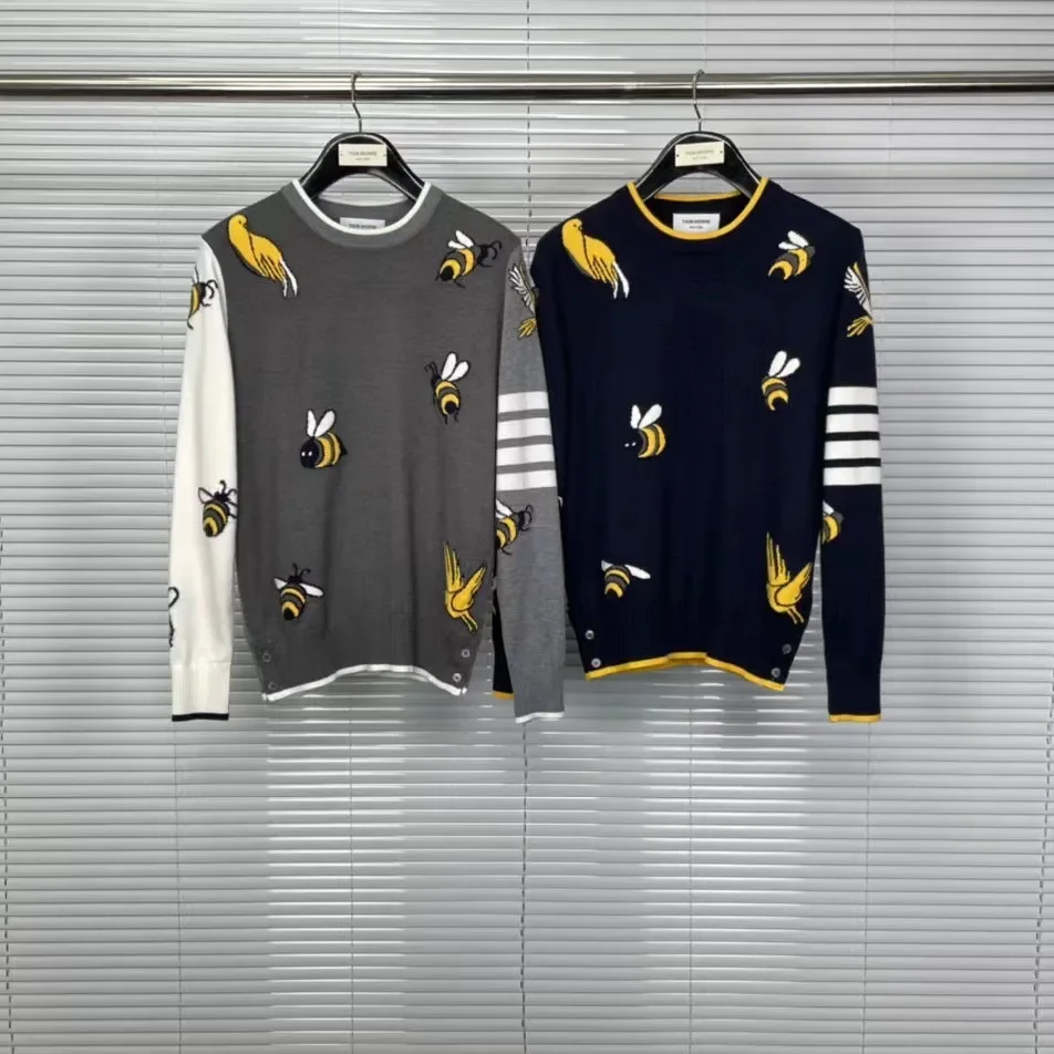 TB Tom осень/зима новая шерстяная рубашка с длинными рукавами и круглым вырезом Honey