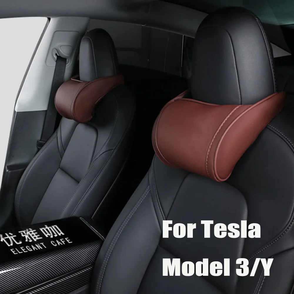 

Мягкая Кожаная подушка для шеи на подголовник автомобиля, подушка для автомобиля из пены с эффектом памяти, Подголовники для автомобильного сиденья Tesla Model 3 Y XS