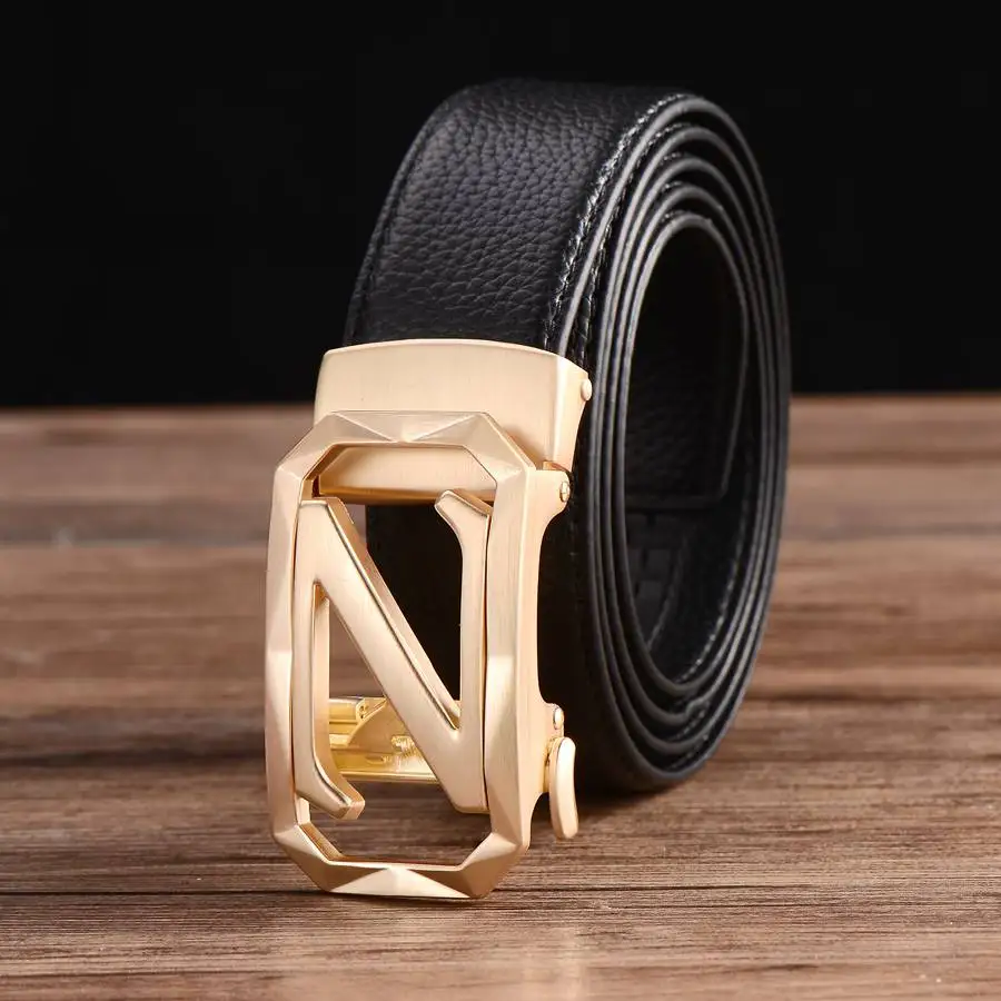 Men's Belt Ratchet Leather Dress Belt with Automatic Buckle Male Genuine Leather Belt Width:3.5cm Length:105-125cm