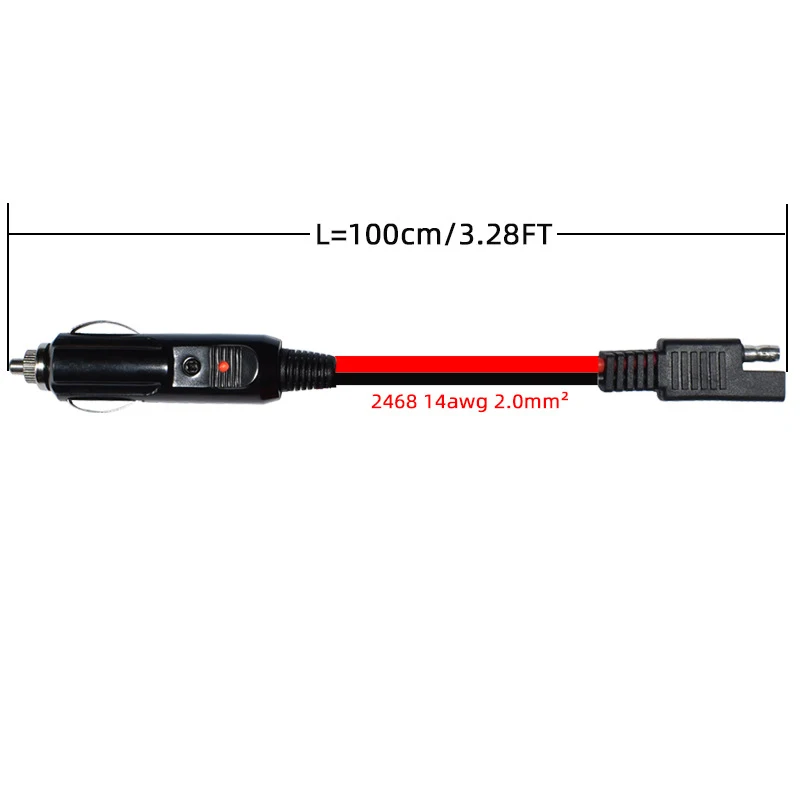 Фото Кабель-удлинитель вилка SAE к прикуривателю 14AWG 100 см, Удлинительный Кабель-адаптер вилка SAE с предохранителем обратной полярности SAE 15A №5