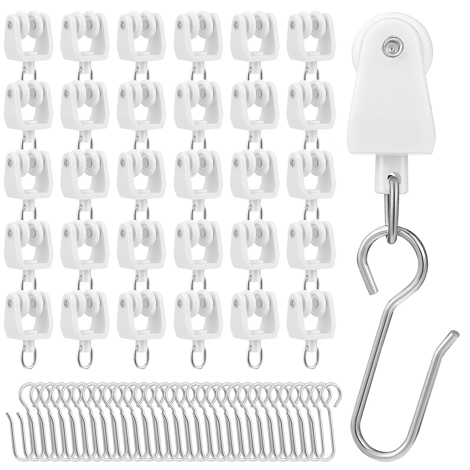 

30 Pcs Accessories Curtain Track Rollers Systems Hook Glider Hooks Rails Slider Plastic Iron