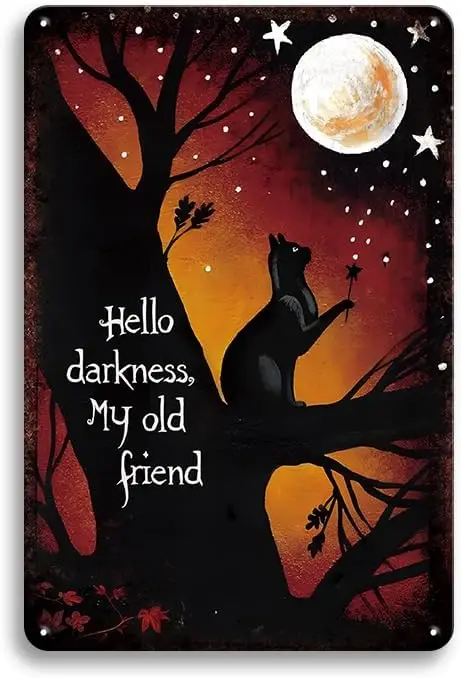 Черная кошка ведьма Хэллоуин-Здравствуйте темнота мой старый друг Декор Плакат