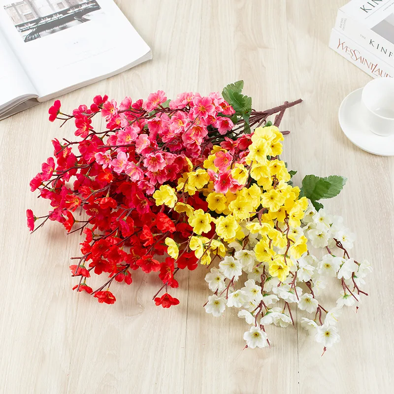

Simulation Flower Peach Branch 9-fork Plum Wedding Decoration Home Living Room Hotel Gardening Plants Bunch of Fake Flowers