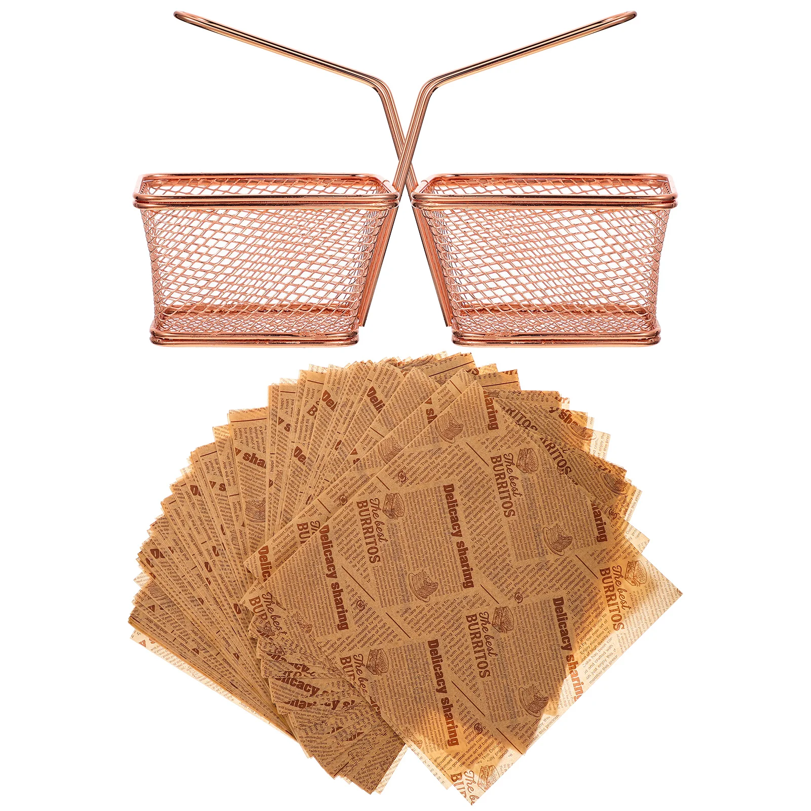 

Basket Fry French Paperchip Baskets Serving Mini Sheets Holder Steel Fries Deli Stainless Strainer Chips Frying Fried Wax Fryer