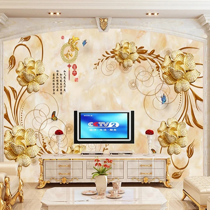 

Настенная 3D фотообои на заказ, европейские роскошные украшения, цветы, мраморный узор, обои, фон для телевизора, водонепроницаемый холст, домашний декор
