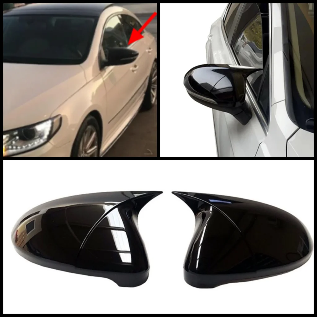 

For Volkswagen CC Passat 2 Pieces High Quality ABS Plastic Bat Style Mirror Covers Caps RearView Mirror Case Cover Piano Black