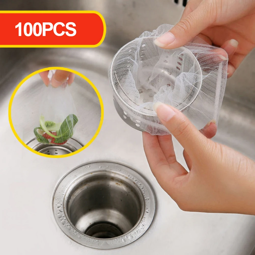 

100pcs Disposable Sink Filter Mesh Bag Kitchen Trash Net Bag Kitchen Anti Sink Clogging Filter Bag For Bathroom Strainer Tool