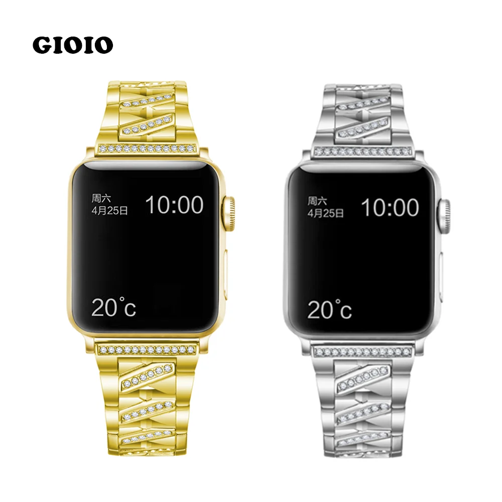 

Браслет из нержавеющей стали для Apple Watch Band 40 мм 38 мм 7/6/5/4/3/2/1, роскошный бриллиантовый браслет для iWatch Band 45 мм 44 мм 42 мм 41 мм
