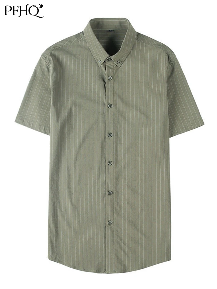 

PFHQ Summer Thin Men's Fashion Luxury Stripe Short Sleeve Light Business Shirt Elegant Elastic Slim Fit Casual Shirt 21Q1088