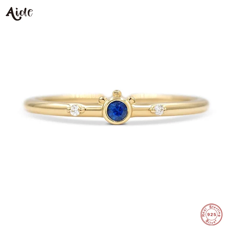 

Aide 925 Sterling Silver Royal Blue Zircon Adjustable Rings For Women Square Round Crystal Thin Slim Stackable Opening Rings