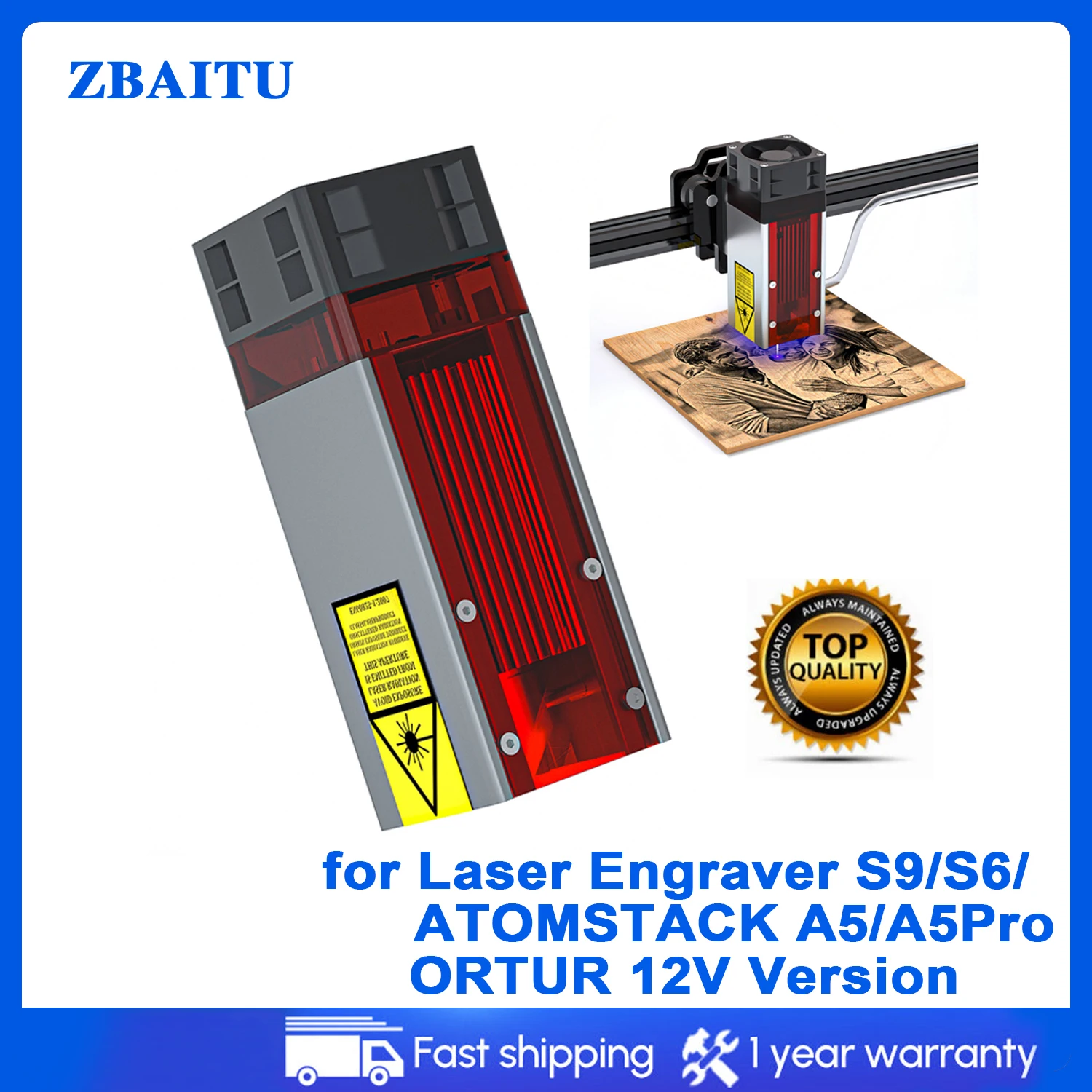 Enlarge ZBAITU 10W Engraving Laser Module Head with Air Assist for Laser Engraver Machine SCULPFUN S9/S6 ATOMSTACK A5/A5Pro ORTUR 12V