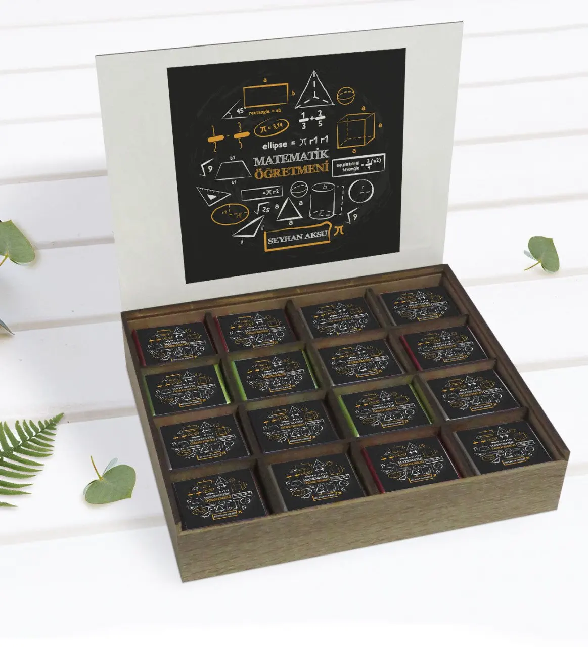 

Индивидуальный дизайн учителя математики в деревянной коробке 48'li, если вы хотите шоколадный подарок