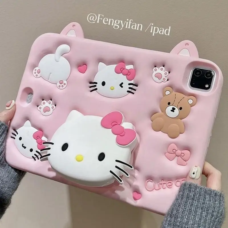 Kawaii Sanrio Hello Kitty Чехол для iPad Милый мультяшный силикагель с защитой от изгиба