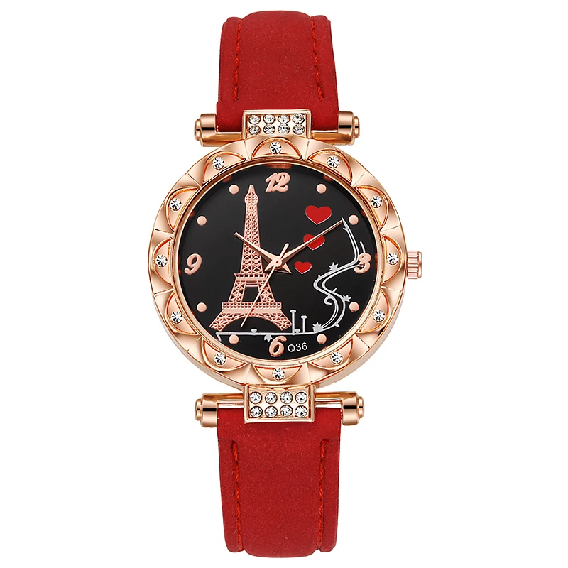 Новые женские часы Стразы love tower из абразивной кожи с женским подарком оптом