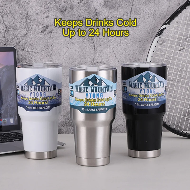

30oz High Capacity Cold Drinking Cup Double Wall Vacuum With Lid Straw Thermos Car Use Water Cup 24h Hours Keep Cold Water Cup