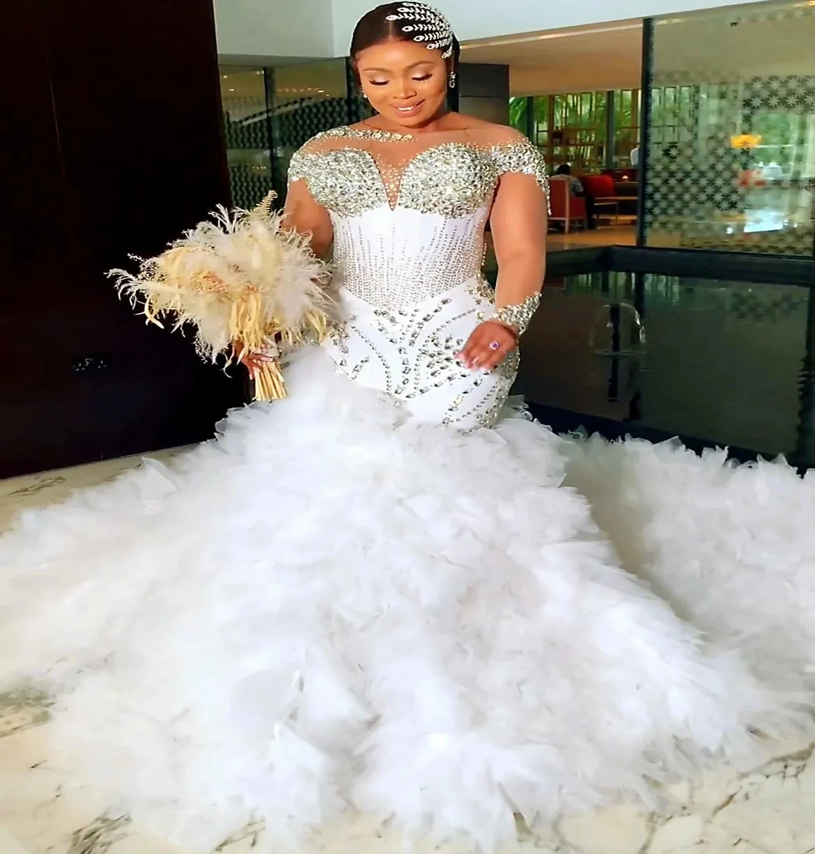 Белое арабское свадебное платье Aso Ebi размера плюс с русалкой по индивидуальному