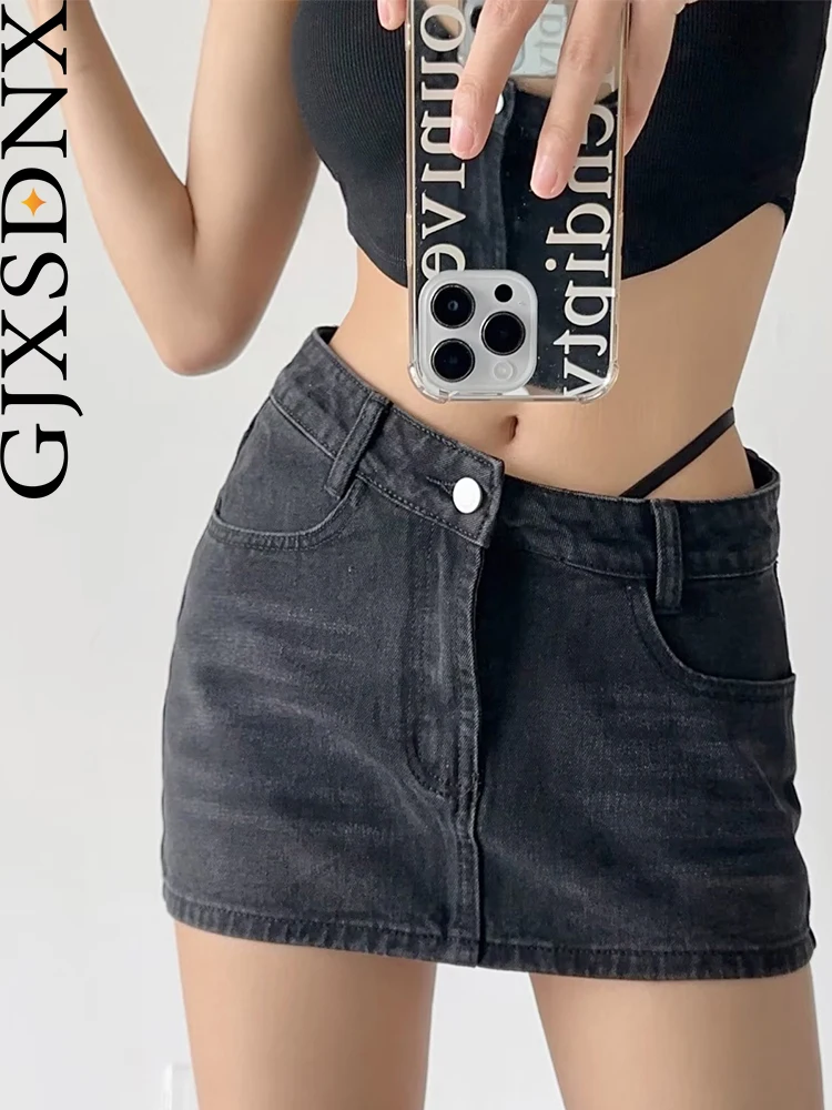 

Женская джинсовая юбка GJXSDNX 2023 Kawaii Hot Girl Y2k, модная повседневная короткая юбка с высокой талией в стиле колледжа, сексуальная женская уличная ...