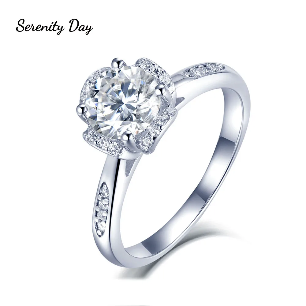 

Serenity Day 100% 925 Sterling Silver Enchase 6.5mm 1ct Zircon Ring with 24pcs Small Stone For Women Party Wedding Jewelry Gift