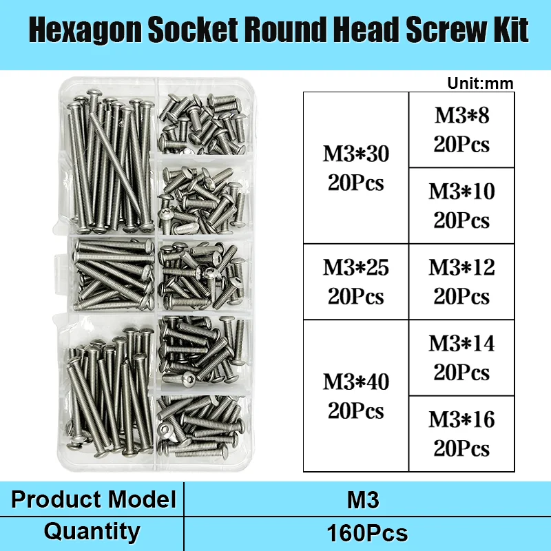 

M2 M2.5 M3 M4 M5 M6 M8 M10 винт с шестигранным углублением Φ 304 нержавеющая сталь, шестигранная кнопка, головка крышки, Метрическая деталь