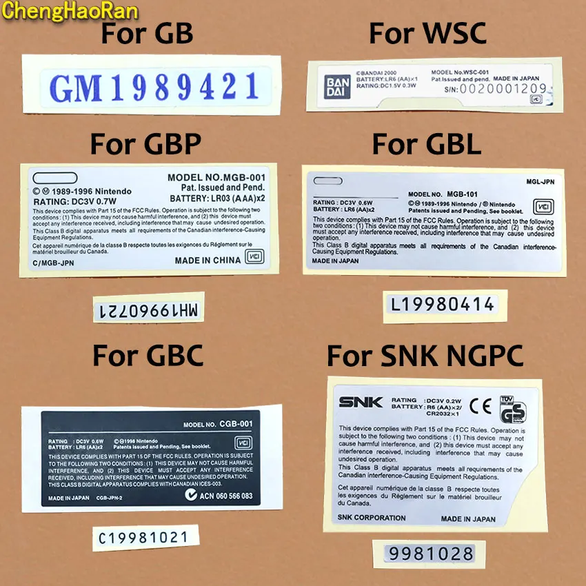 Фото ChengHaoRan для Gameboy GBC GBP GBL GB SNK NGPC WSC игровая консоль новые этикетки корпус задняя наклейка замена №1