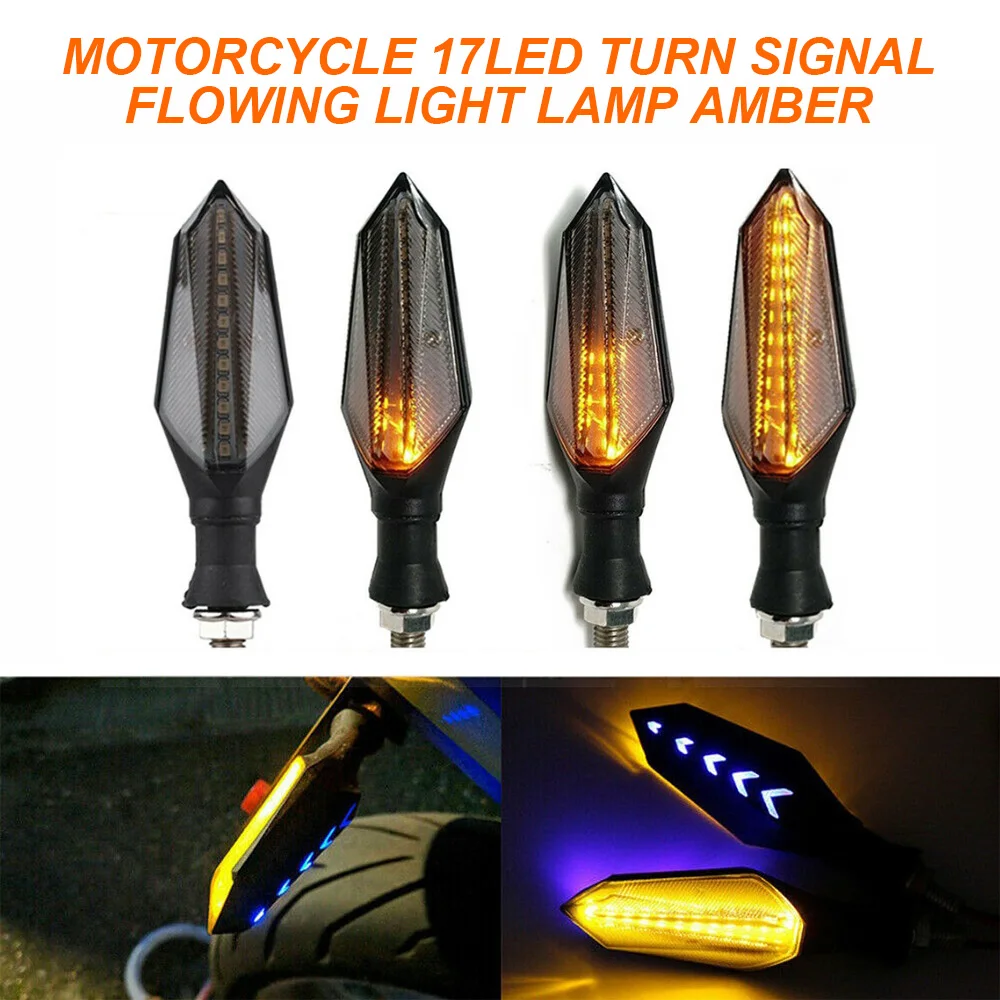 

4pcs Universal Motorcycle LED Turn Signal Indicators Light Motorbike Flowing Lights Amber Guide Lamp Built-in Load Resistors