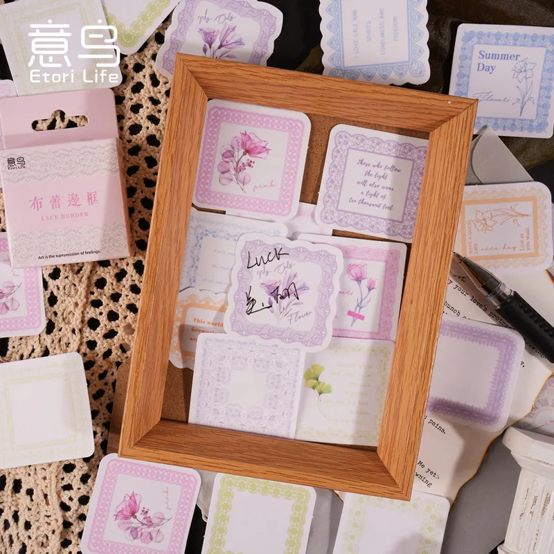 

46pcs/pack Box Stickers Simple Lace Style Stickers Hand Account Mobile Phone Album Diary Decorative Material Stationery Stickers