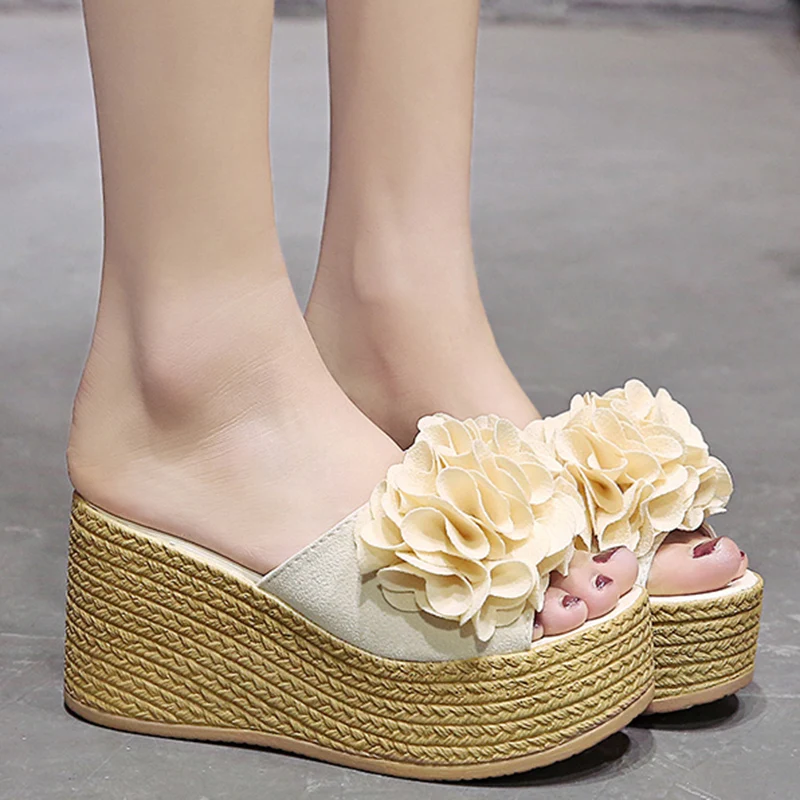 

Rimocy Floral Thick Bottom Outdoor Slippers Woman 2022 Summer Comfortable Wedges Heel Platform Sandals Non-slip Beach Flip Flops