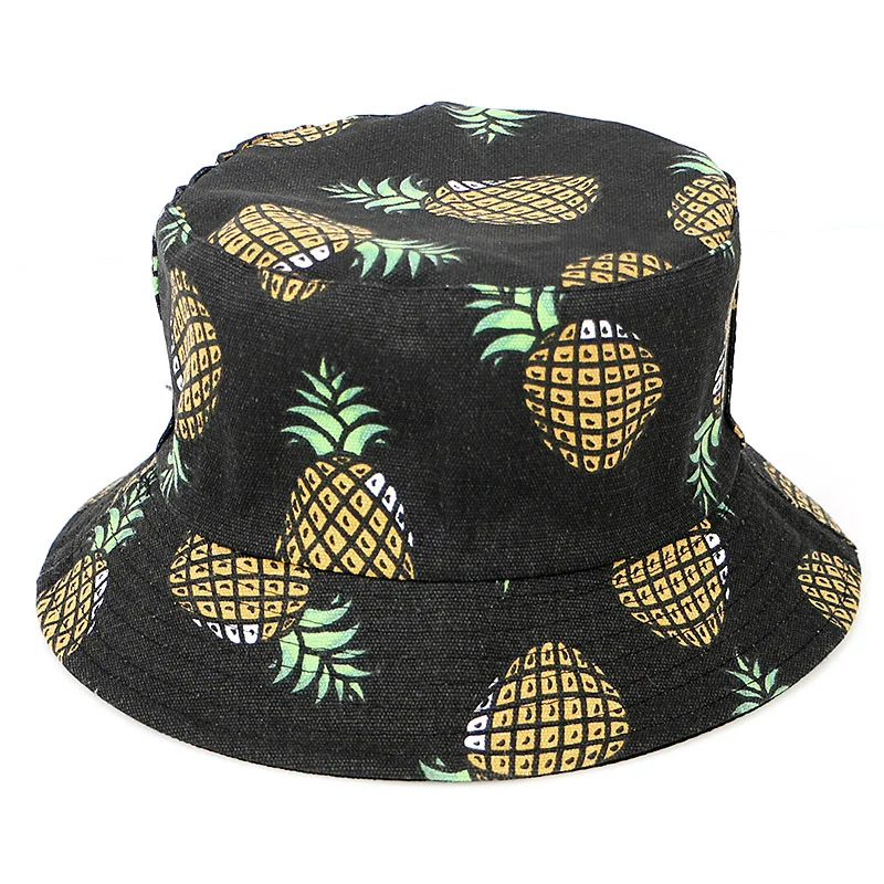 

New Bucket Hat Women Double Sided Pineapple Print Bob Panama Foldable Fisherman Hat For Men Women Summer Hawaii Beach Cap Male