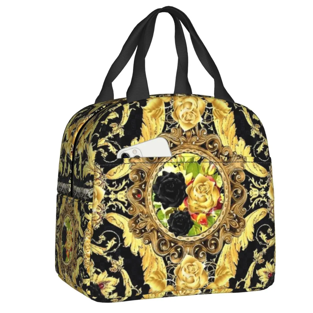 

Vintage Baroque Roses Pattern Thermal Insulated Lunch Bag Women Floral Lunch Container for Office Outdoor Storage Food Box