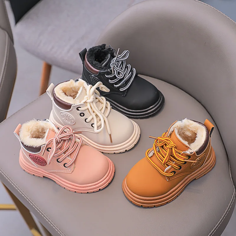 

Children's Thick Cotton-padded Shoes Solid Color Kids Martion Boots Winter New Male and Female Children's Antiskid Short Boots