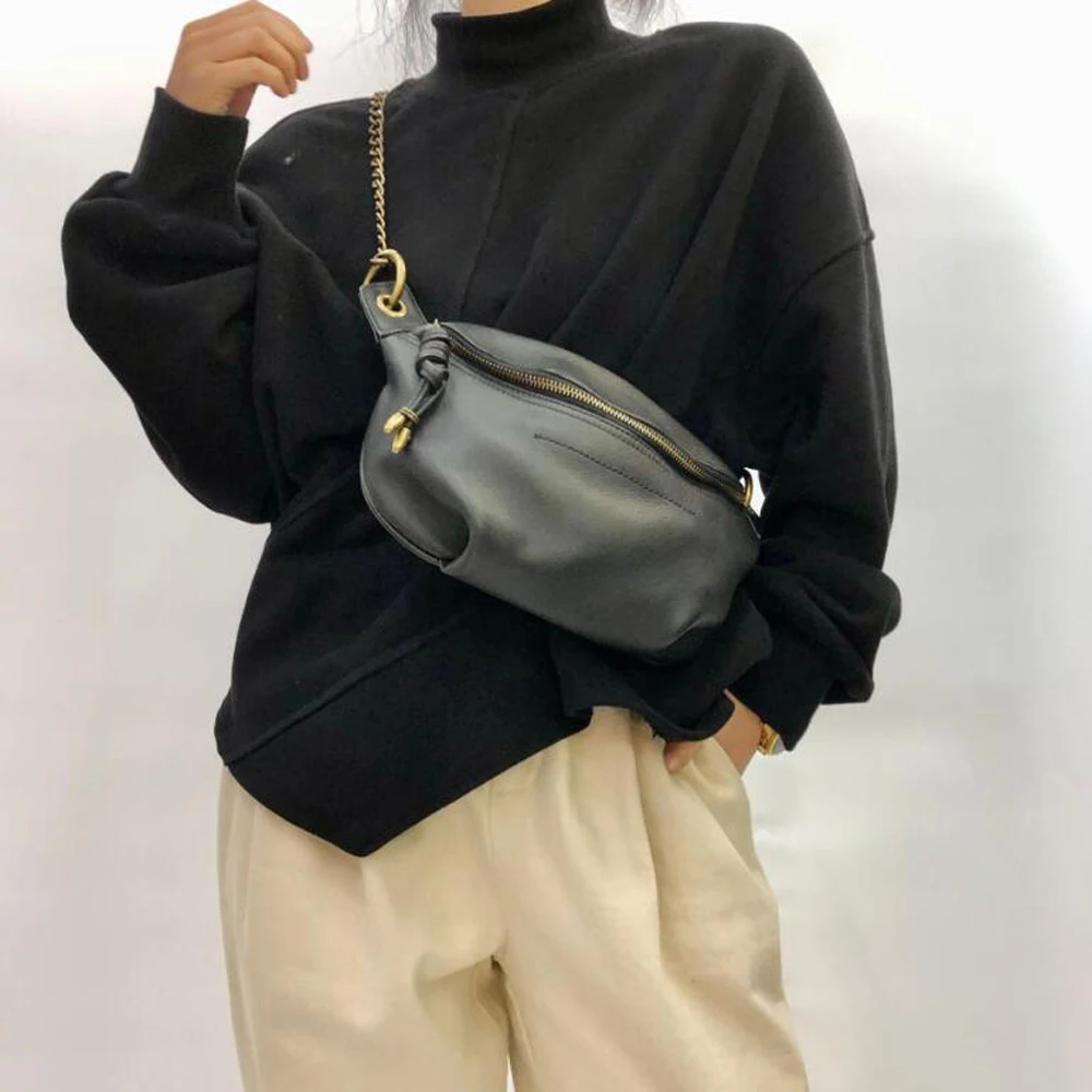 

Fashion Trend Ladies Small Hand Bag Genuine Leather Korean Solid Personality String Crossbody Chain Shoulder Bag Handbag