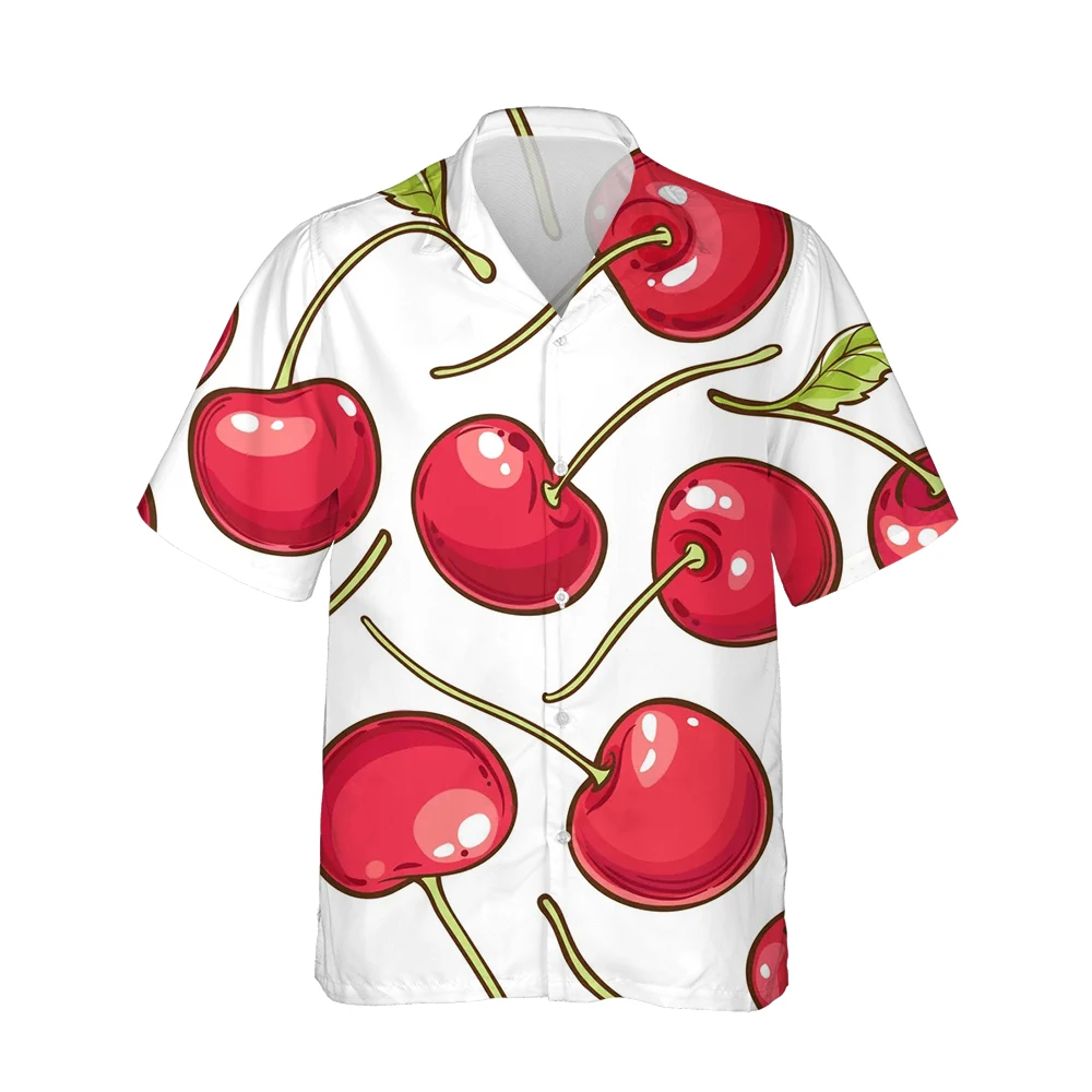 Jumeast New 3d Cartoon Cherry Printed Mens Hawaiian Shirt Short Sleeve Fashion Fruit Shirts for Men Casual Loose Tops Streetwear