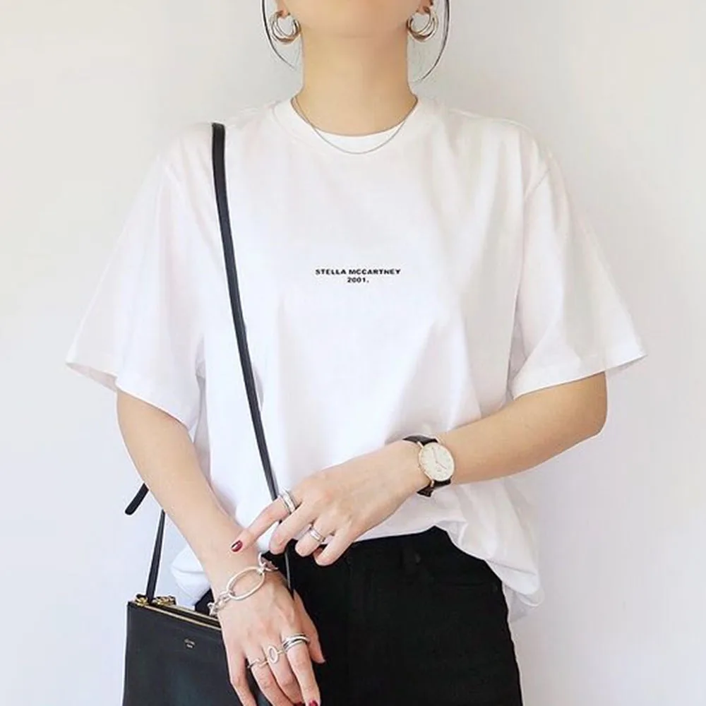 

Women Summer White Straight Casual Tees Fashion Simple Preppy Korean Janpanese Style Girl T-shirt Office Lady Streetwear Tops