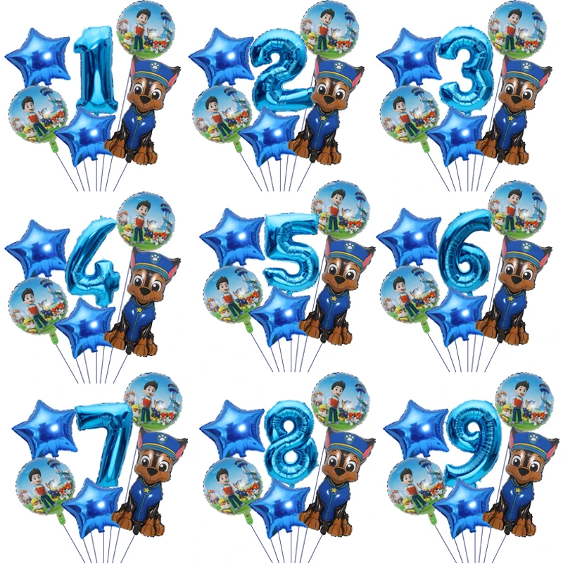 

6Pcs/Set Paw Patrol Balloon Chase Marshall Skye Aluminum Film Digital Balloon Children's Birthday Party Decoration Balloon Sets