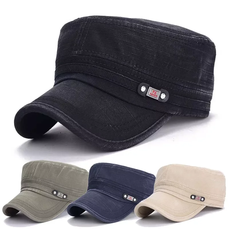 

Однотонная винтажная Мужская армейская Кепка унисекс, военная Регулируемая плоская кепка, Классическая стильная Солнцезащитная шляпа от с...