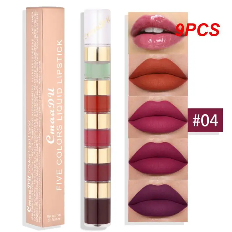 

9PCS In 1 Matte Lipstick Kit Combo Strip Velvet Sexy Red Lip Tint Non-stick Cup Lip Gloss Lip Oil Makeup Lips Cosmetic Set