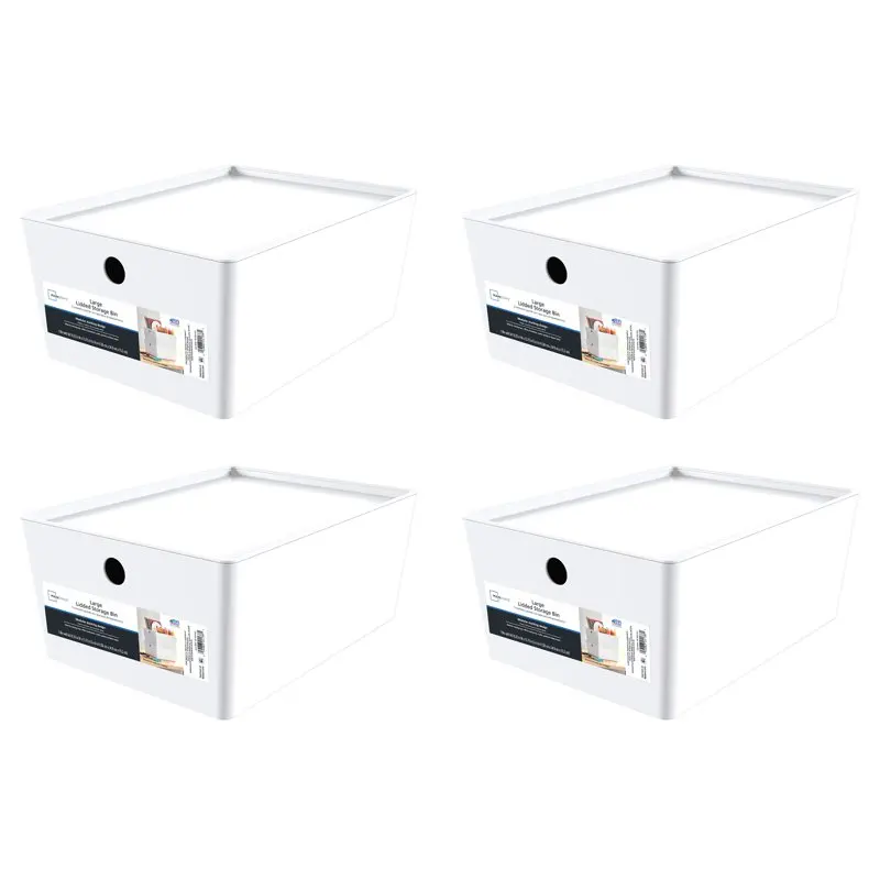 

Large White Plastic Lidded Storage Set of 4