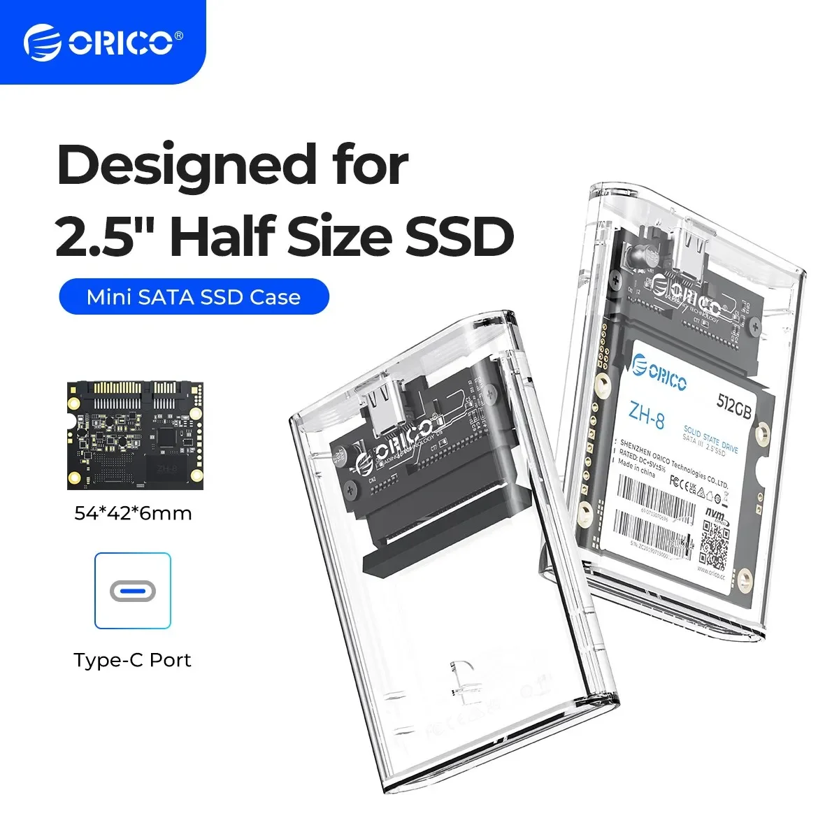 ORICO 2 5-дюймовый полуразмерный корпус SATA SSD 5 Гбит/с Type-C Корпус для жесткого диска с