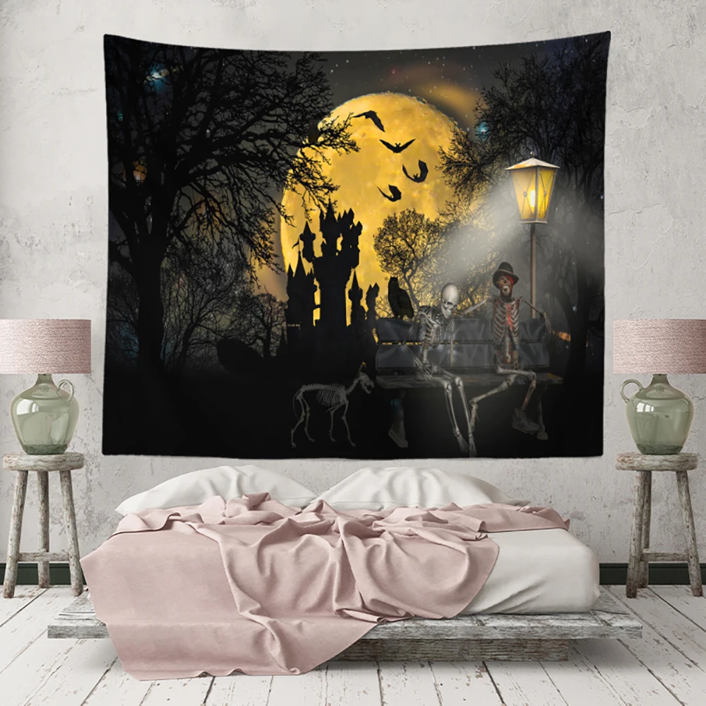 Настенный гобелен с принтом тыквы и ужасов на Хэллоуин 230x180 см
