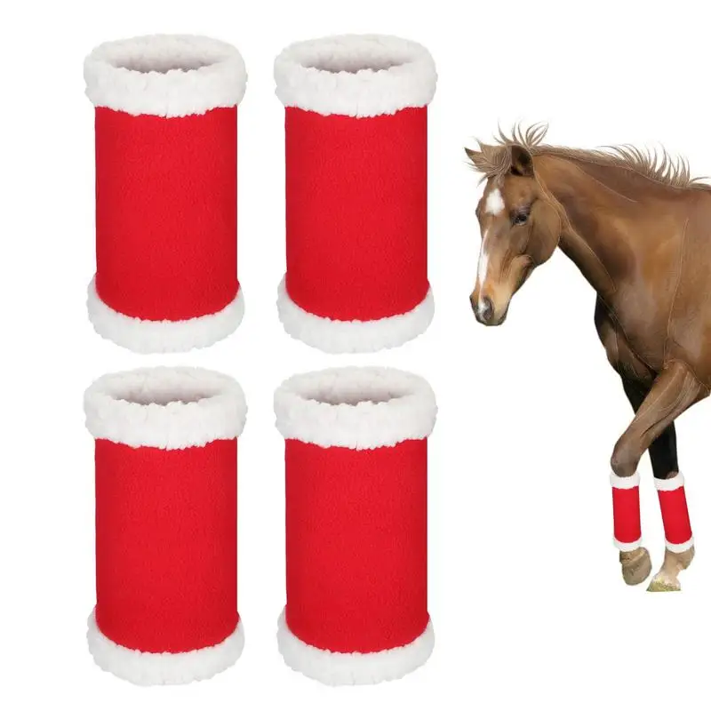 

Horse Santa Leg Wraps Soft Plush Christmas Horse Leggings Red Boots Cute Faux Fur Standing Wraps For Club Clothing Courses
