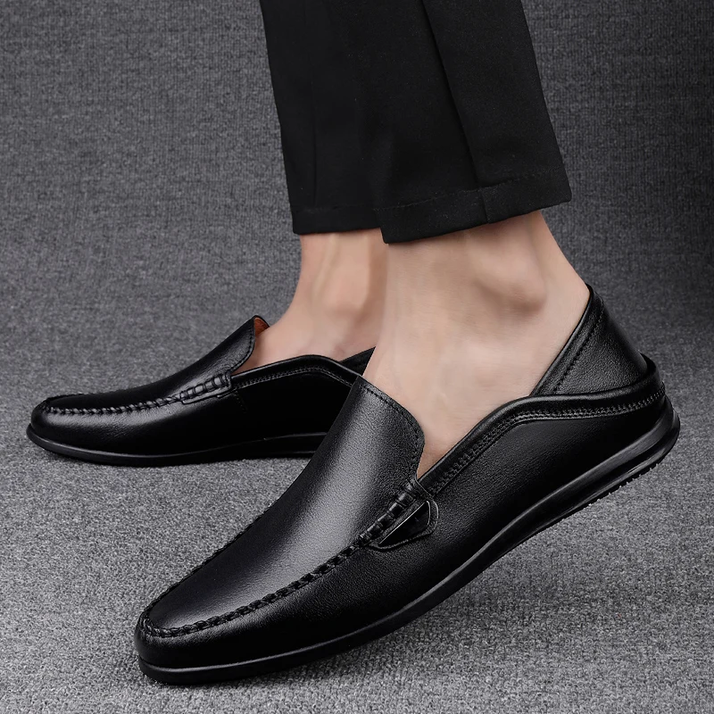 

Spring Autumn Mens Casual Genuine Leather Loafers Men Loafer Shoes Mocasines Hombre Black Slip-On Wedding Dress Italian Shoes