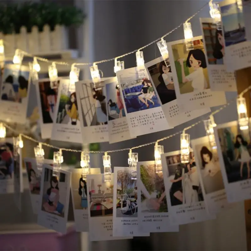 

6m LED Photo String Lights Photo Clip String Remote Control Holiday Party Wedding New Year Battery Powered Hanging Wall Decor