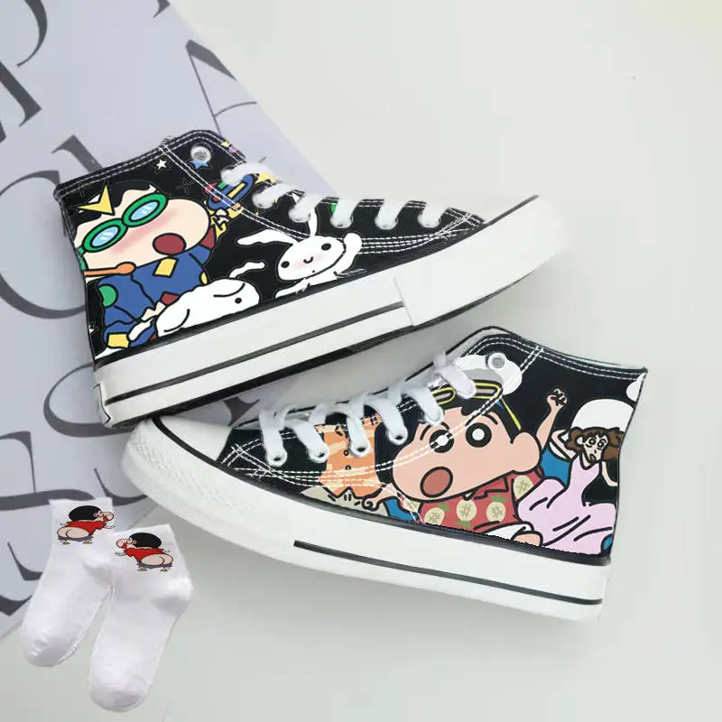 Kawaii Crayon Shin-Chan Canvas Shoes High Top Cute Cartoon Graffiti Versatile Sports for Men and Women Fashion Flat