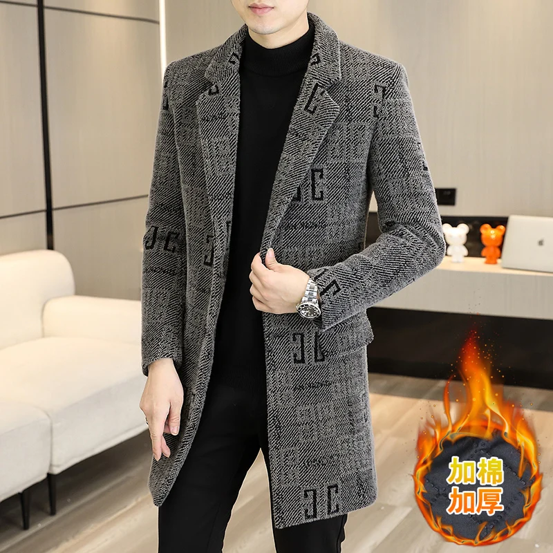 

2023New Model Autumn and Winter Style Medium Length Printing Thickened with Cotton Woolen Fashion Trend Coat Collar Woollen Coat