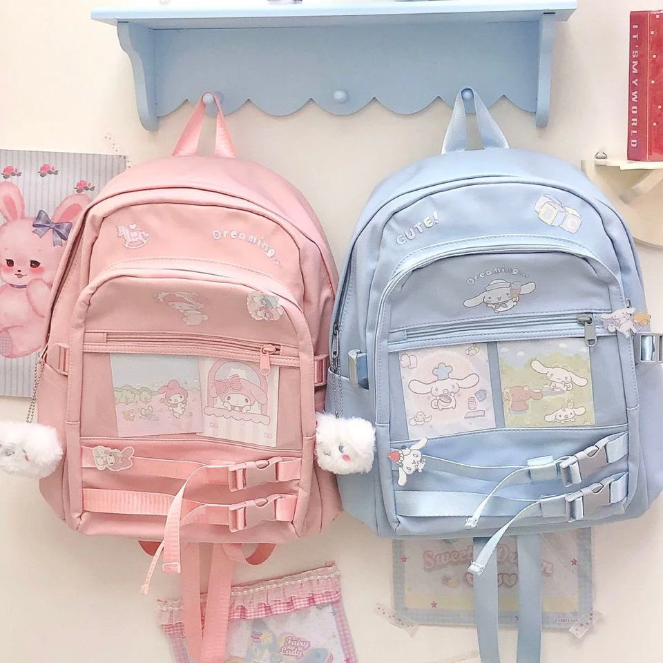 

Sanrio Kawaii Japanese Melody Campus Backpack Girl Junior School Student Big Capacity Cinnamoroll Bag Sweet Girl Gift