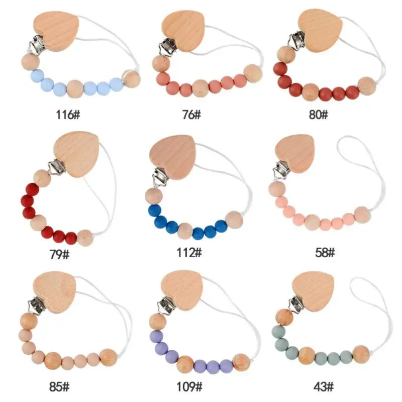 

Цепочка для соски-пустышки, деревянная, с бусинами