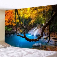 forest plant waterfull landscape home decor natural scenery mountain tapestry wall hanging hippie bedspread aesthetic room decor