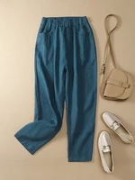 korean style minimalist solid loose women pants cotton linen casual female harem pants mid waist slim trousers pantalones