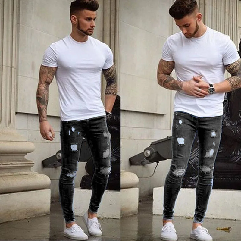 High Waist Men Jeans Ripped Skinny Tight Denim Pants Causal High Streetwear Zipper Fly Personality Slim Fit Male New Pencil Jean