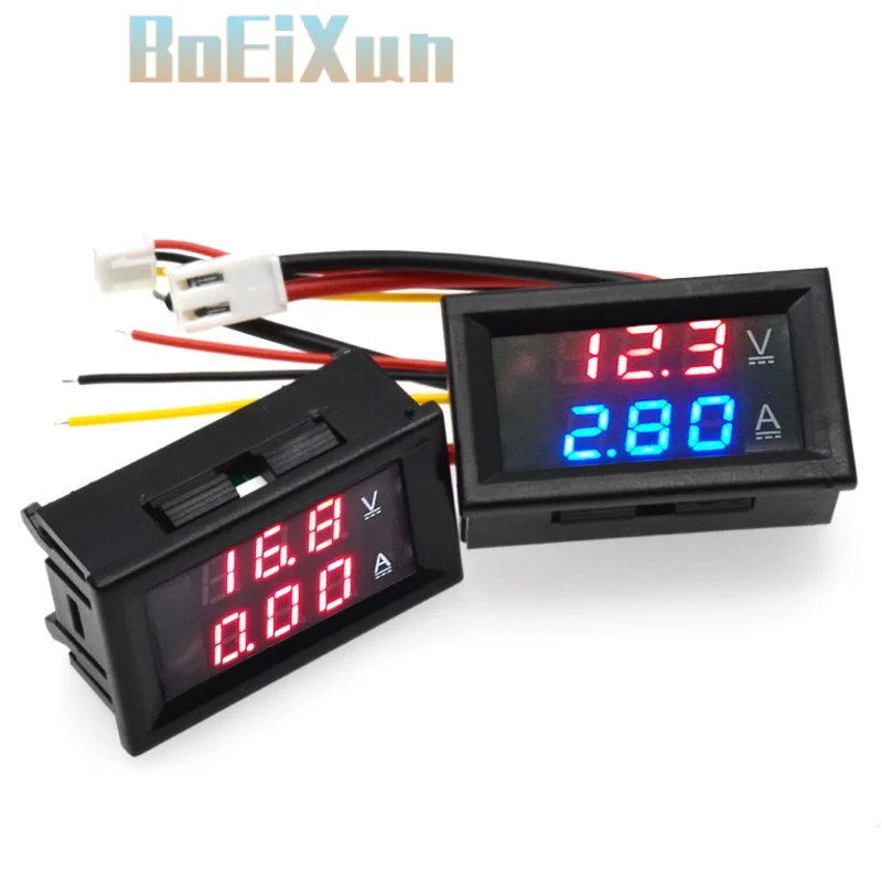 

DC 0-100V 10A Digital Voltmeter Ammeter Dual Display Voltage Detector Current Meter Panel Amp Volt Gauge 0.28" Red Blue LED